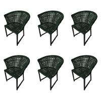 Kit 6 Cadeiras Salinas Corda Náutica Base Em Alumínio Preto-verde Musgo - Cor: Verde - 1