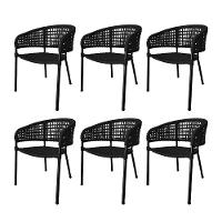 Kit 6 Cadeiras Sol Corda Náutica Base Em Alumínio Preto-preto - Cor: Preto - 1
