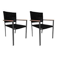 Kit 2 Cadeiras Piracicaba Corda Náutica Braço Com Detalhe Em Madeira Base Alumínio Preto-preto Preto - 1