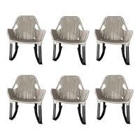 Kit 6 Cadeiras De Balanço Athenas Corda Náutica Base Em Alumínio Preto-areia - Cor: Bege - 1