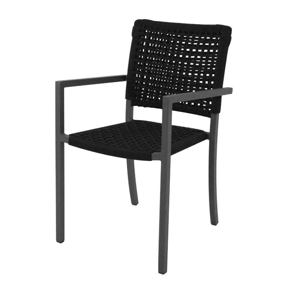 Kit 2 Cadeiras Marília Corda Náutica Base Em Alumínio Preto-preto - Cor: Preto - 4