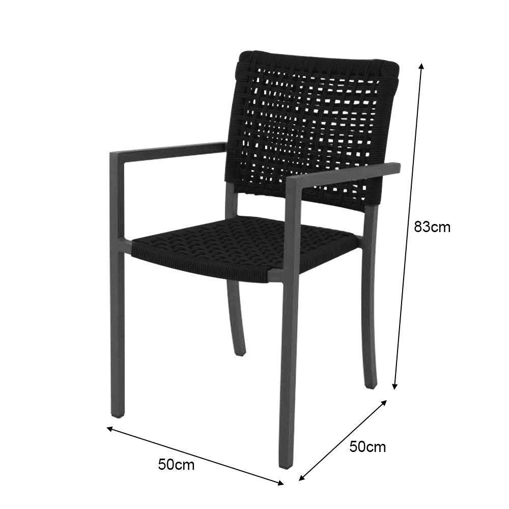 Kit 2 Cadeiras Marília Corda Náutica Base Em Alumínio Preto-preto - Cor: Preto - 5