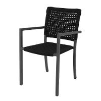 Kit 2 Cadeiras Marília Corda Náutica Base Em Alumínio Preto-preto - Cor: Preto