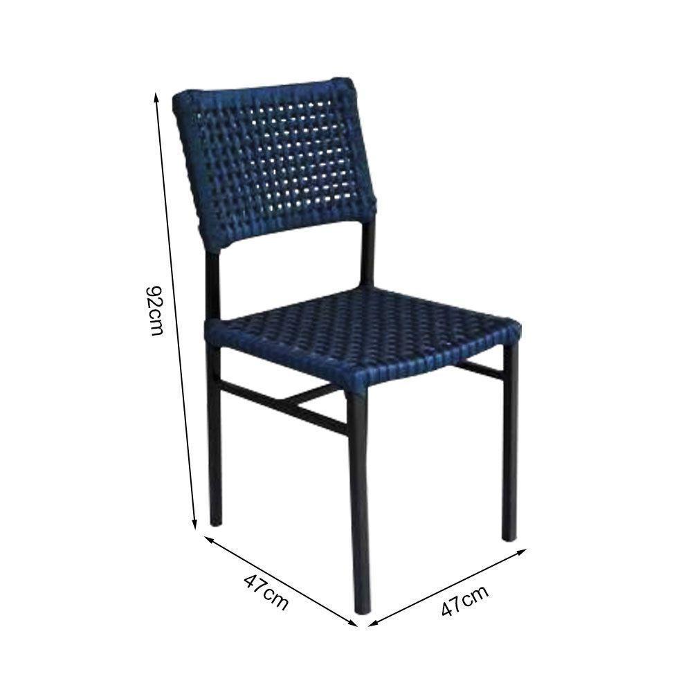 Kit 2 Cadeiras França Corda Náutica Base Em Alumínio Preto-azul Marinho - Cor: Azul - 3