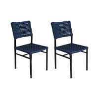 Kit 2 Cadeiras França Corda Náutica Base Em Alumínio Preto-azul Marinho - Cor: Azul - 1