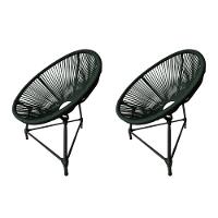 Kit 2 Cadeiras Acapulco Corda Náutica Base Em Alumínio Preto-verde Musgo - Cor: Verde - 1