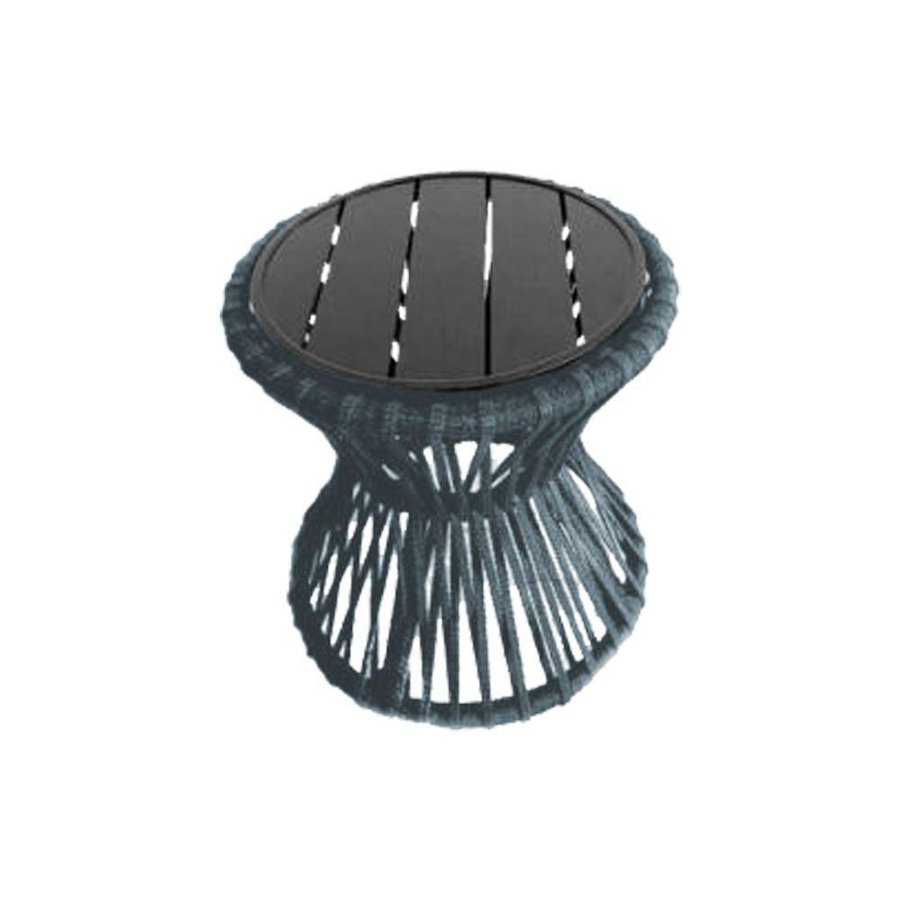 Mesa De Centro Sol Em Corda Náutica E Base Em Alumínio Preta 50cm Cinza - Cor: Cinza - 1