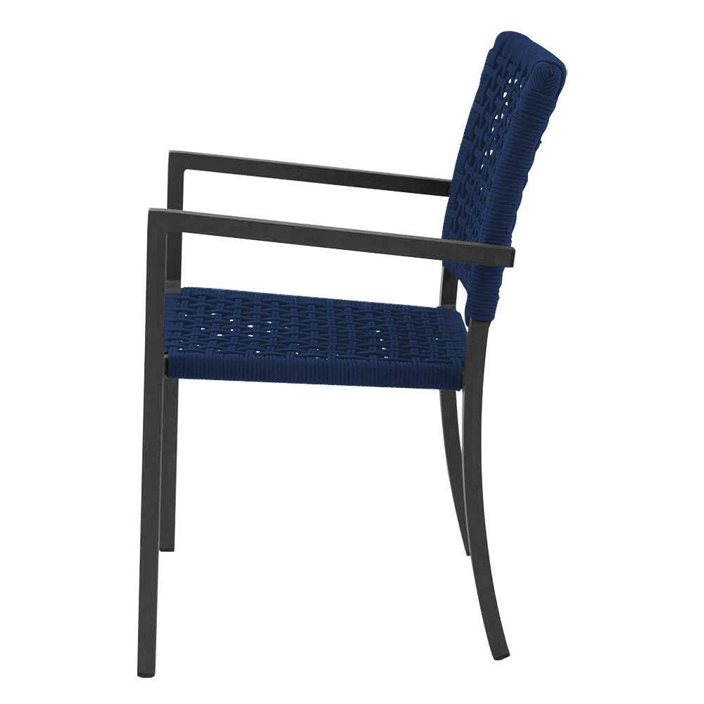 Kit 2 Cadeiras Marília Corda Náutica Base Em Alumínio Preto-azul Marinho - Cor: Azul - 4