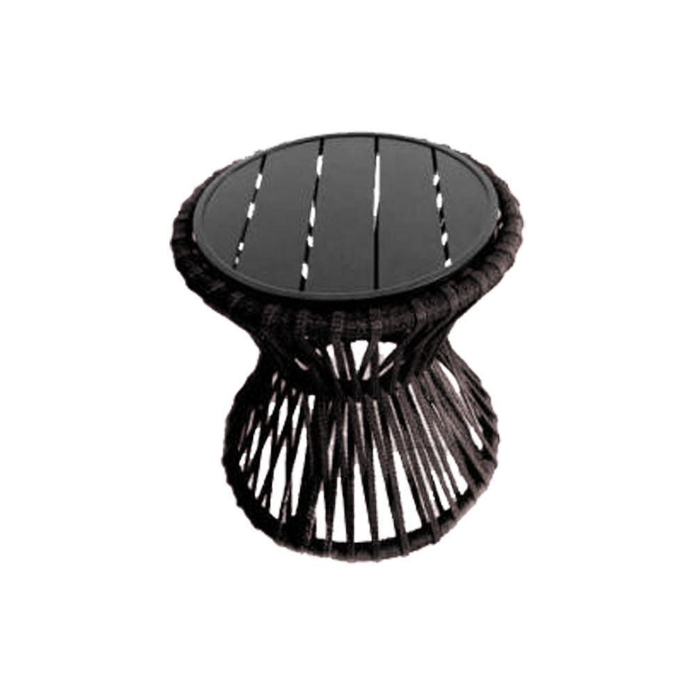 Mesa De Centro Sol Em Corda Náutica E Base Em Alumínio Preta 50cm Marrom - Cor: Marrom - 1