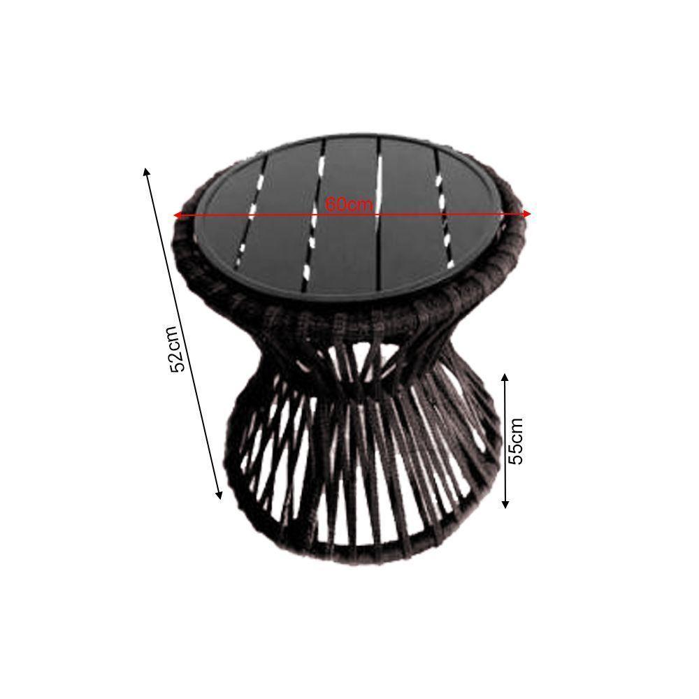 Mesa De Centro Sol Em Corda Náutica E Base Em Alumínio Preta 50cm Marrom - Cor: Marrom - 2