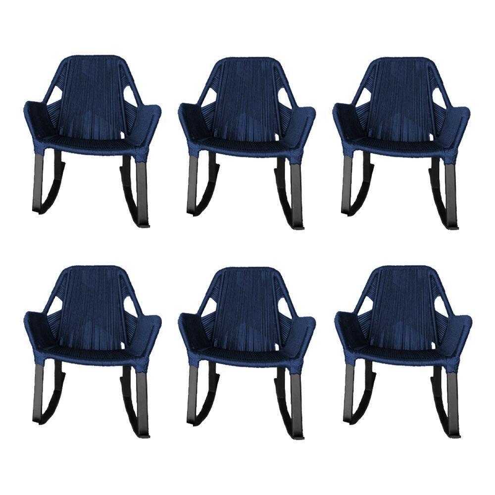 Kit 6 Cadeiras De Balanço Athenas Corda Náutica Base Em Alumínio Preto-azul Marinho - Cor: Azul - 1