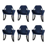 Kit 6 Cadeiras De Balanço Athenas Corda Náutica Base Em Alumínio Preto-azul Marinho - Cor: Azul - 1