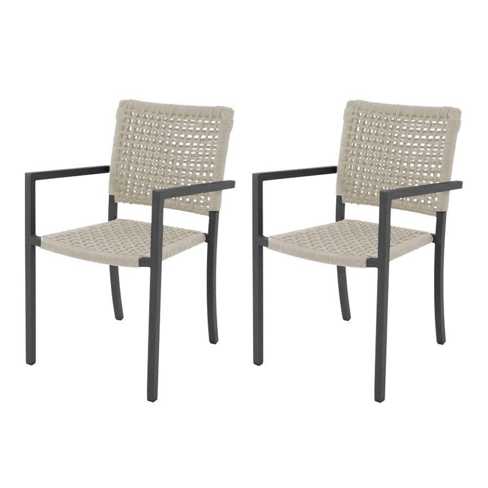 Kit 2 Cadeiras Marília Corda Náutica Base Em Alumínio Preto-areia - Cor: Bege - 1