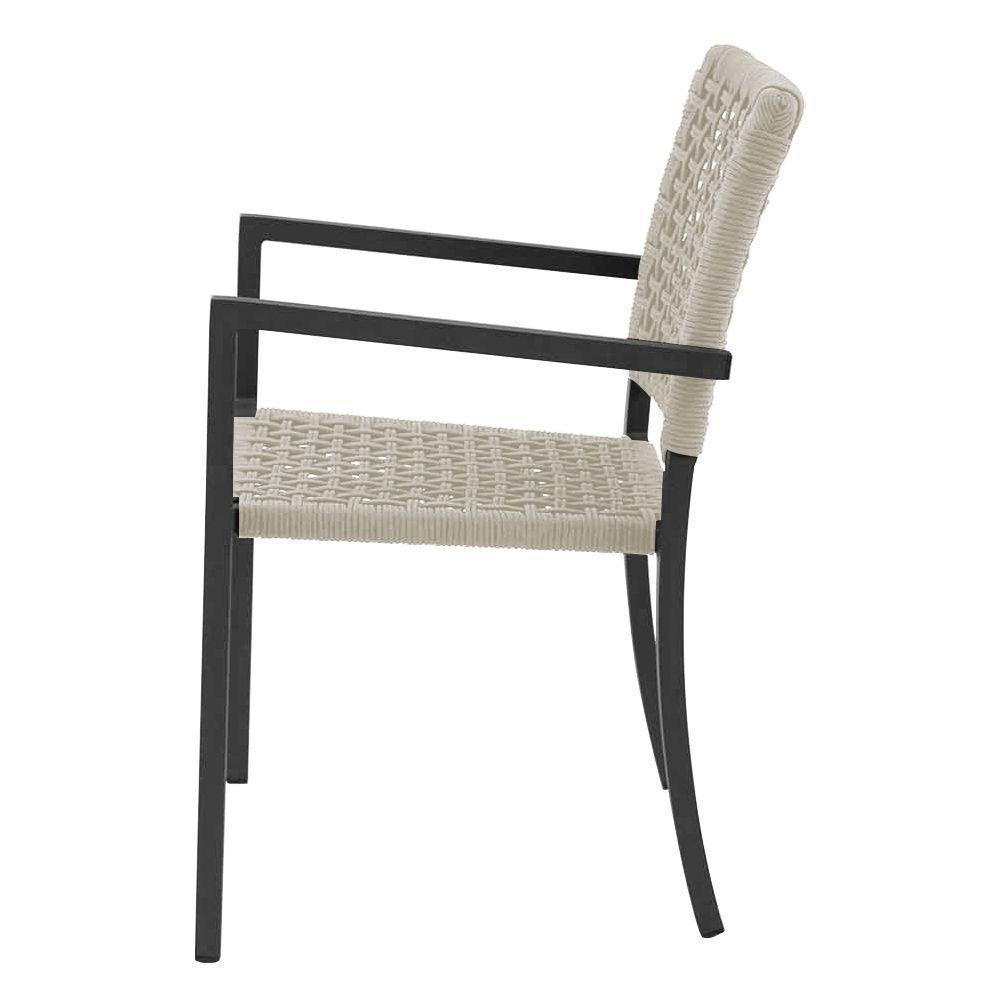 Kit 2 Cadeiras Marília Corda Náutica Base Em Alumínio Preto-areia - Cor: Bege - 2