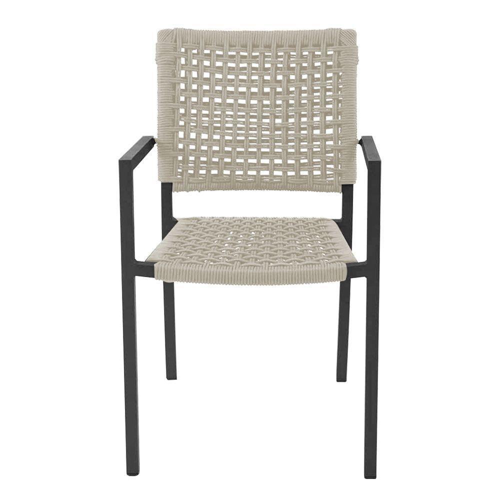 Kit 2 Cadeiras Marília Corda Náutica Base Em Alumínio Preto-areia - Cor: Bege - 3