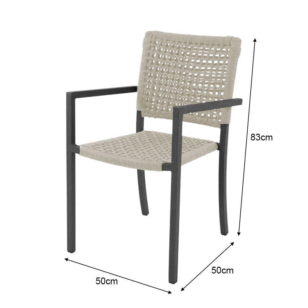 Kit 2 Cadeiras Marília Corda Náutica Base Em Alumínio Preto-areia - Cor: Bege - 4