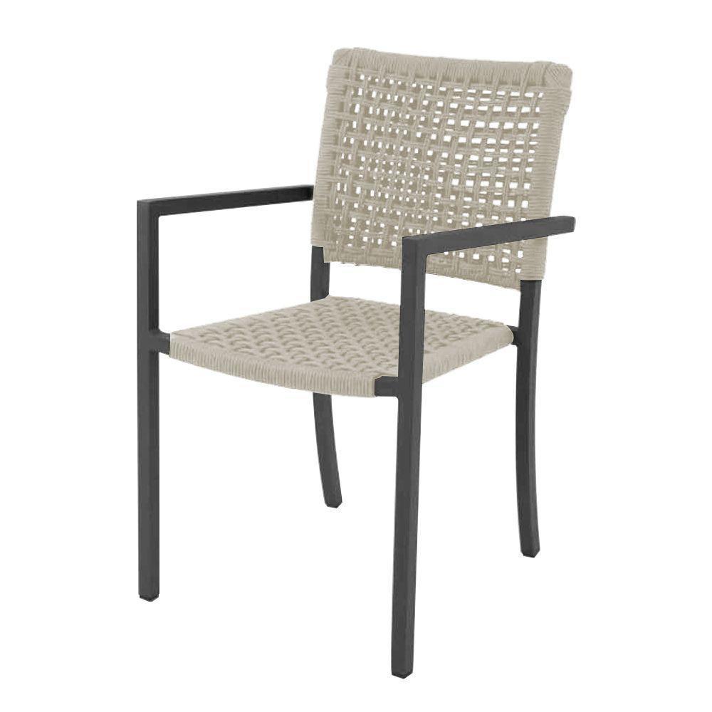 Kit 2 Cadeiras Marília Corda Náutica Base Em Alumínio Preto-areia - Cor: Bege - 6