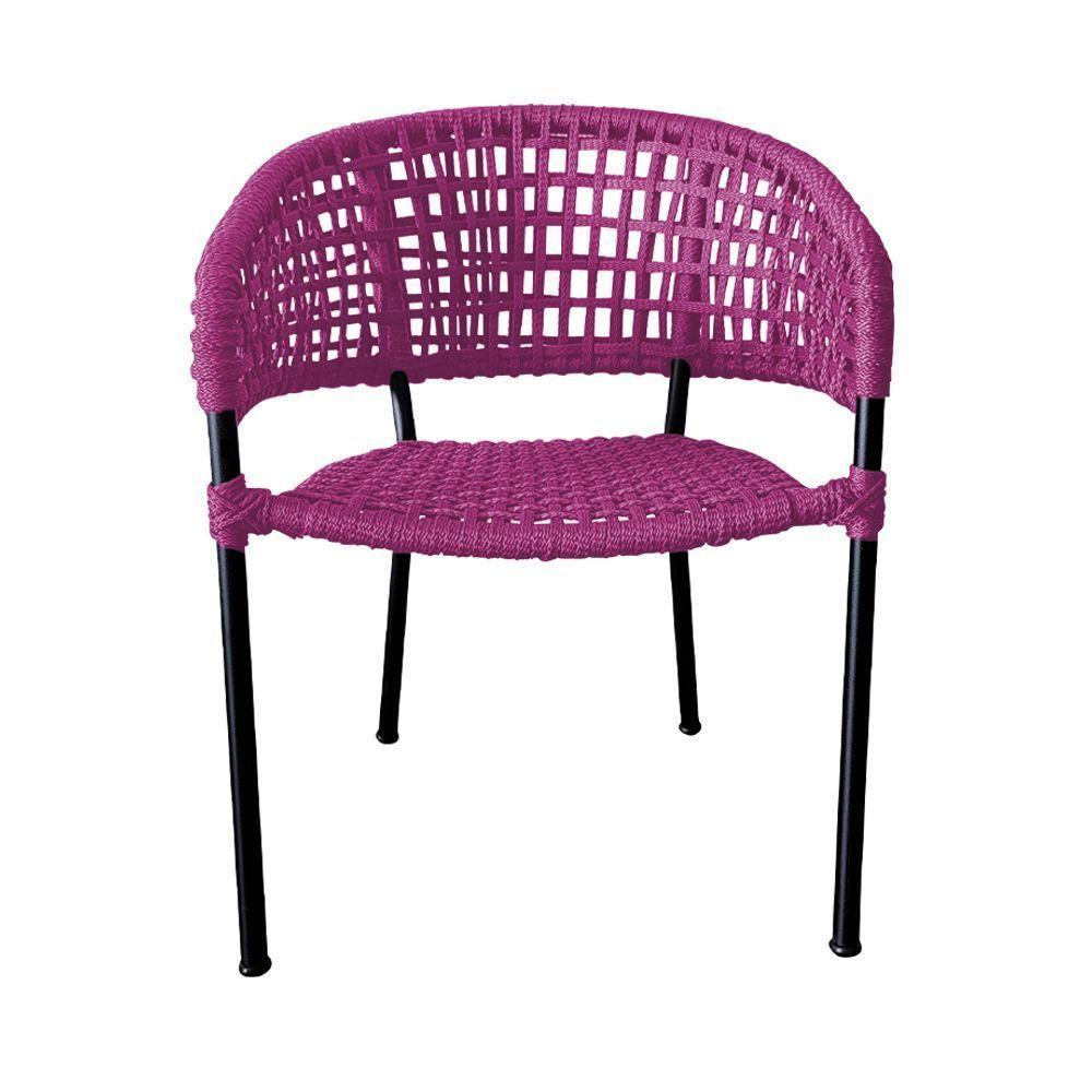 Kit 6 Cadeiras Sol Corda Náutica Base Em Alumínio Preto-rosa - Cor: Rosa - 4