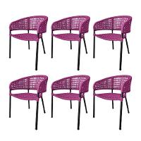 Kit 6 Cadeiras Sol Corda Náutica Base Em Alumínio Preto-rosa - Cor: Rosa - 1