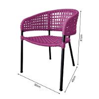 Kit 6 Cadeiras Sol Corda Náutica Base Em Alumínio Preto-rosa - Cor: Rosa