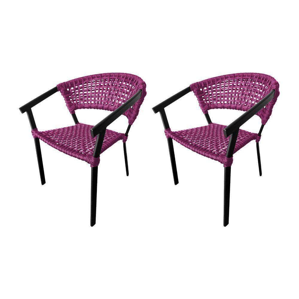 Kit 2 Cadeiras Sofia Corda Náutica Base Em Alumínio Preto-rosa - Cor: Rosa - 1