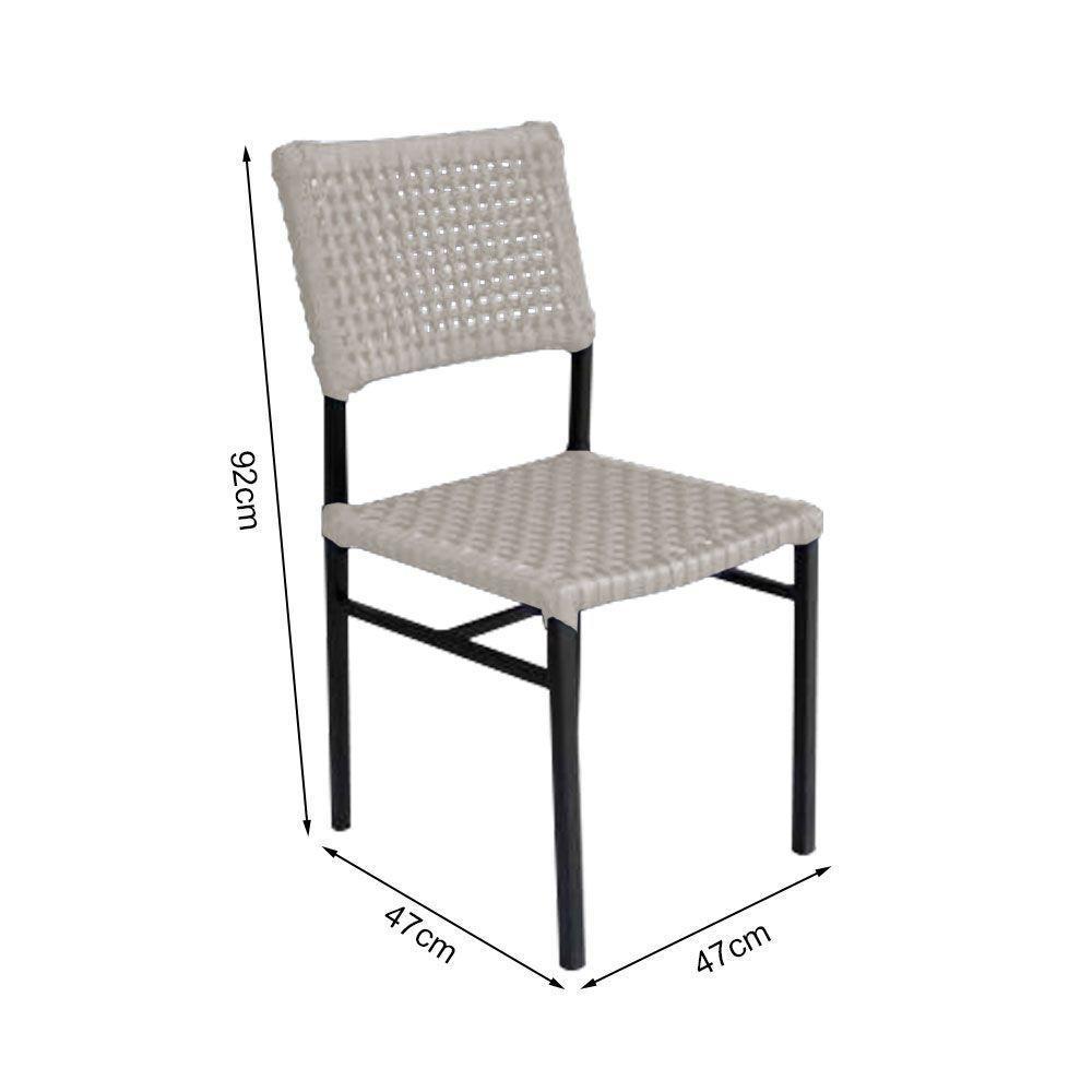 Kit 6 Cadeiras França Corda Náutica Base Em Alumínio Preto-areia - Cor: Bege - 3