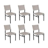 Kit 6 Cadeiras França Corda Náutica Base Em Alumínio Preto-areia - Cor: Bege - 1