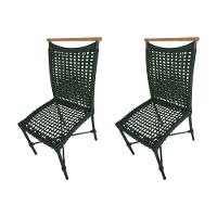 Kit 2 Cadeiras Anne Corda Náutica Detalhe Em Madeira Base Alumínio Preto-verde Musgo - Cor: Verde - 1