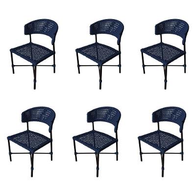 Kit 6 Cadeiras Hortz Corda Náutica Base Em Alumínio Preto-azul Marinho - Cor: Azul