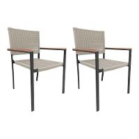 Kit 2 Cadeiras Piracicaba Corda Náutica Braço Com Detalhe Em Madeira Base Alumínio Preto-areia Bege - 1