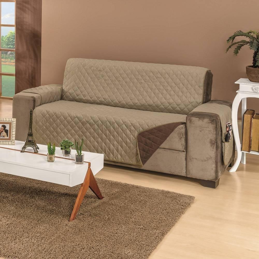 Protetor De Sofá Dupla Face Manu 4 Lugares King - Cáqui-marrom - 3