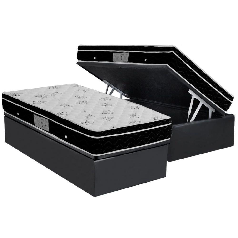 Cama Box Baú Solteiro: Colchão Molas Bonnel Ortobom Nanolastic Physical + Base CRC Suede Gray(88x188) - 1