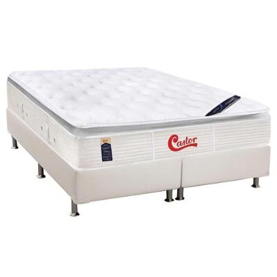 Cama Box Queen: Colchão Molas Pocket Ensacadas Castor  Gold Star Vitagel SLX + Base CRC Courano Branco(158x198)