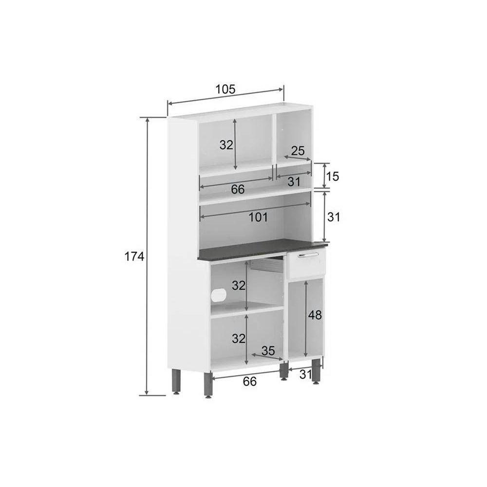 Kit de Cozinha Compacta Dona Maria c/ 6 Portas e 1 Gaveta 105cm Branco - Bertolini - 3