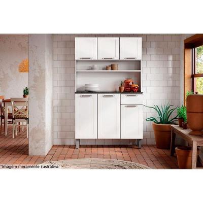Kit de Cozinha Compacta Dona Maria 6 Portas 1 Gaveta Aço 105cm Branco Contemporâneo