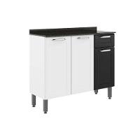 Gabinete de Cozinha Modulado Balcão Dona Maria 6173 3 Portas e 1 Gaveta c/ Tampo e Pés Branco/Preto - Bertolini - 1