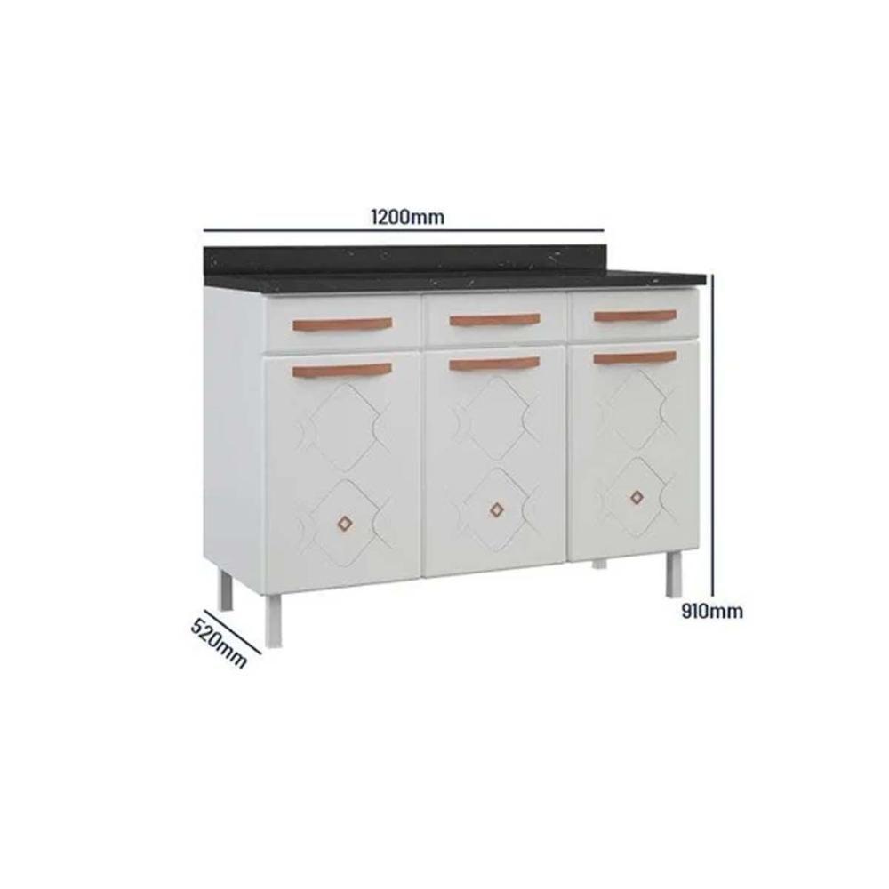 Balcão de Cozinha  Mirage New 3 Portas e 3 Gavetas c/ Tampo 120cm Branco - Telasul - 4