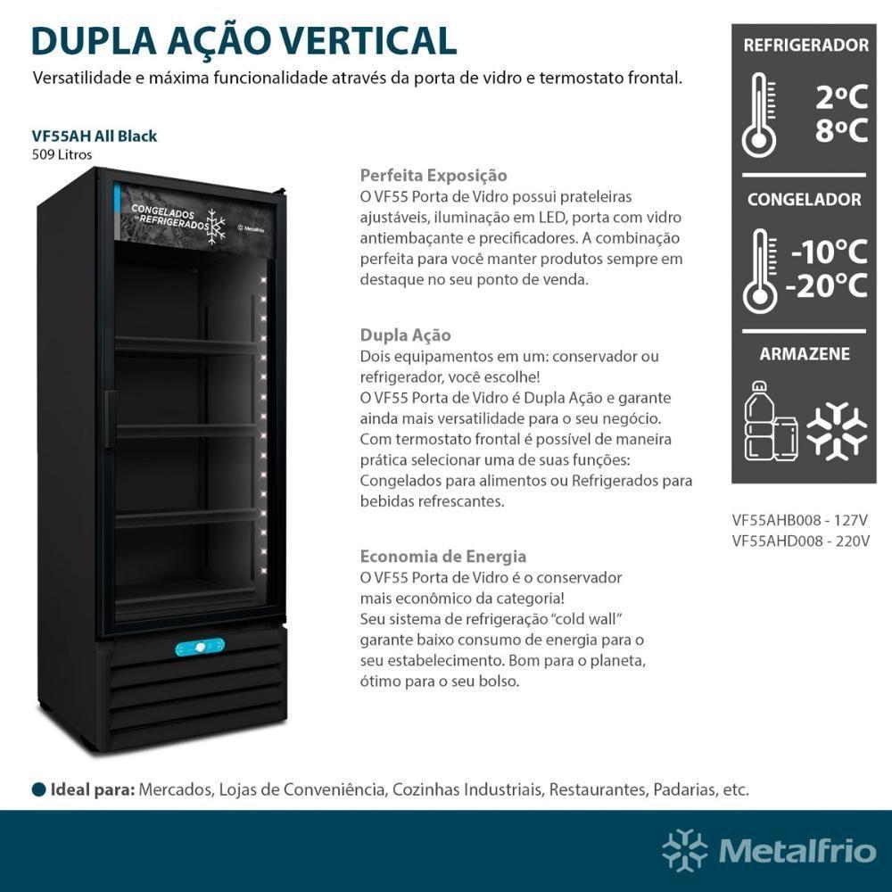 Freezer Conservador Vertical 220v Dupla Ação Porta De Vidro 490 Litros Vf55ah All Black 220v - 9