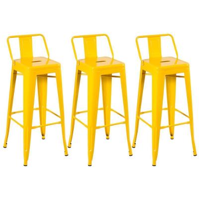 Kit 3 Banquetas Altas Iron Tolix Com Encosto 76 Cm Amarelo