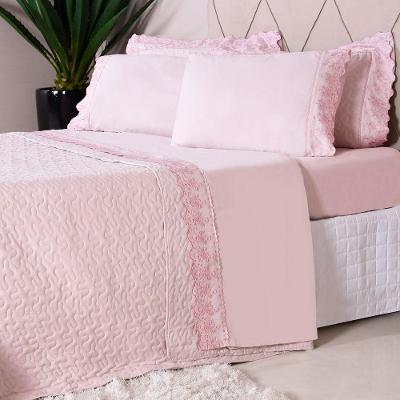 Kit Enxoval 7 Pçs Queen Com Cobre Leito Bordado Inglês