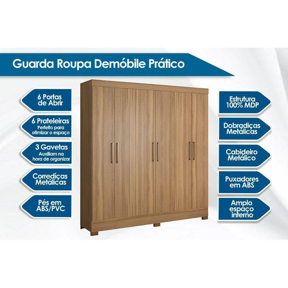 Guarda Roupa Casal 6 Portas e 3 Gavetas Prático Branco - Demóbile - 6