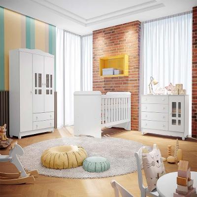 Quarto De Bebê Berço 3 Em 1 Guarda Roupa Cômoda Branco