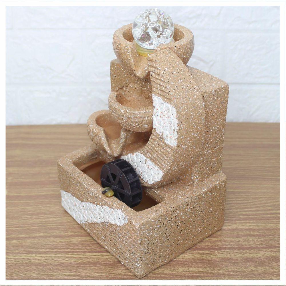 Fonte De água Decorativa Cascata 3 Quedas Com Roda D'água Luz Led Bivolt - 3