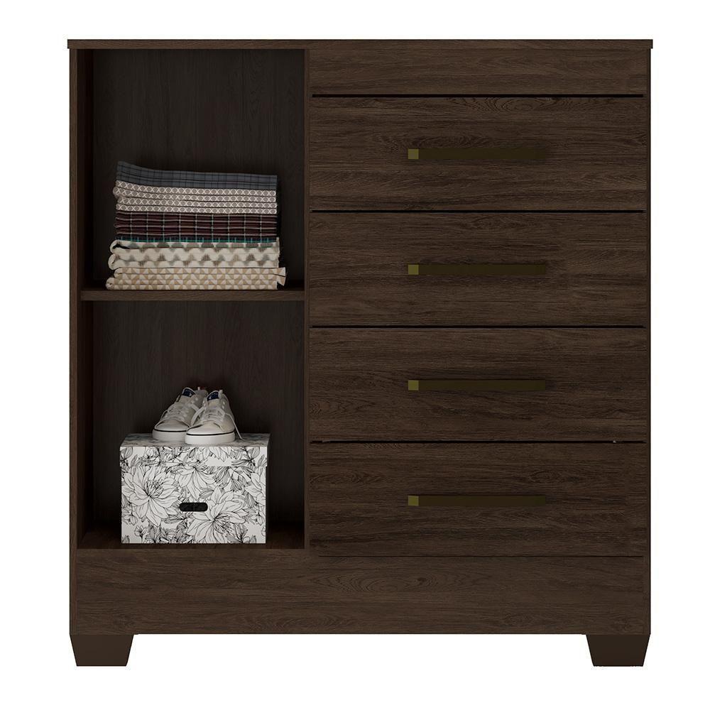 Cômoda De Madeira 4 Gavetas Montevidéu Demóbile Ébano Ébano - 3