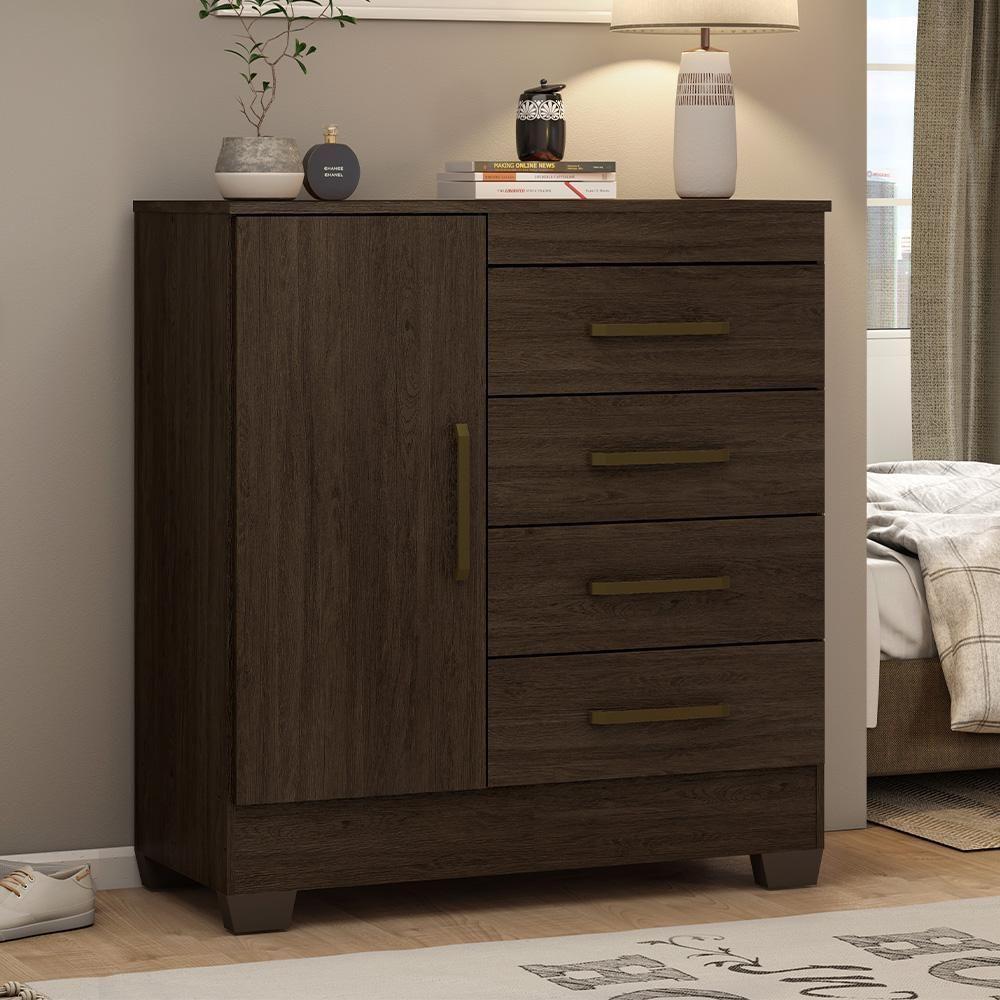 Cômoda De Madeira 4 Gavetas Montevidéu Demóbile Ébano Ébano - 4