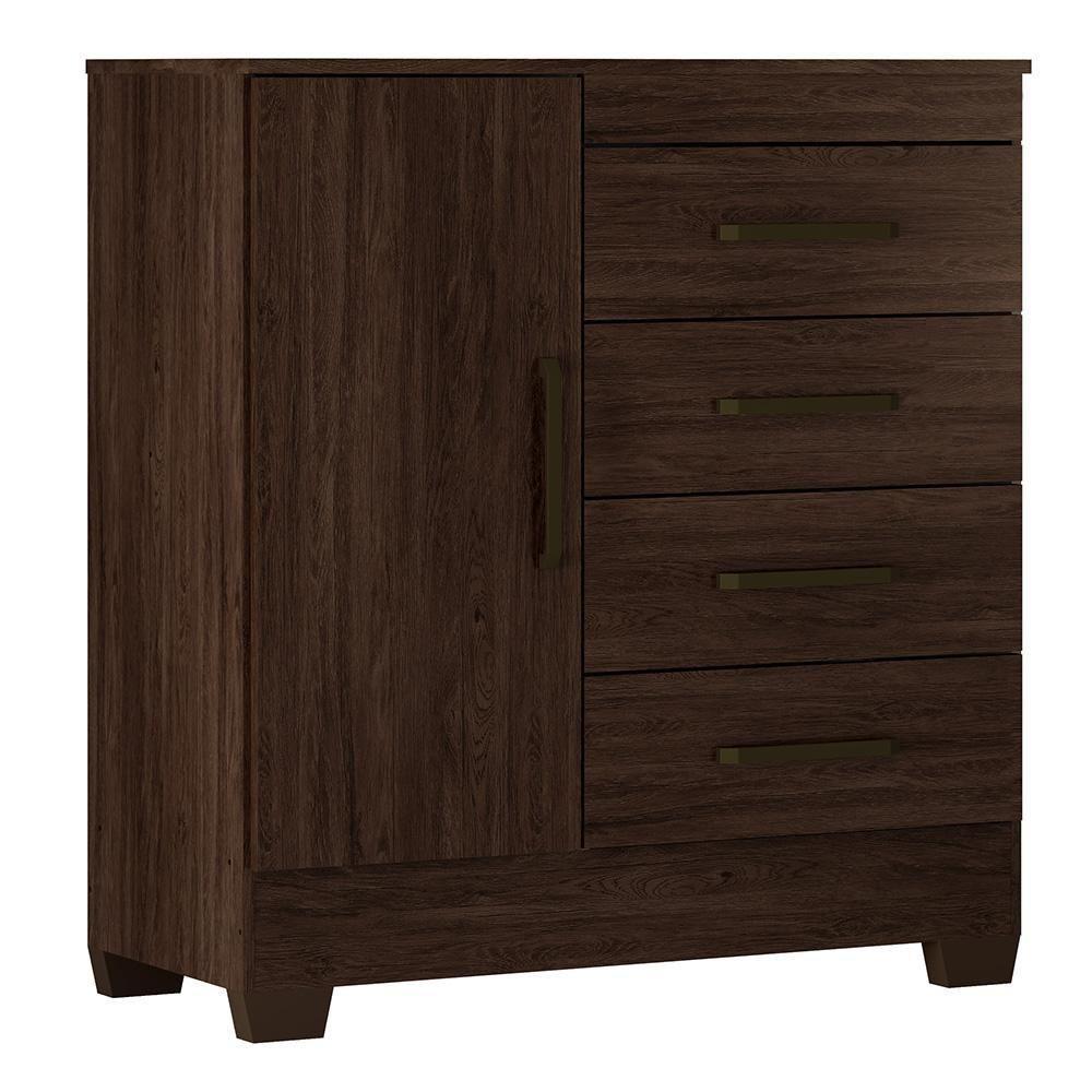 Cômoda De Madeira 4 Gavetas Montevidéu Demóbile Ébano Ébano - 5