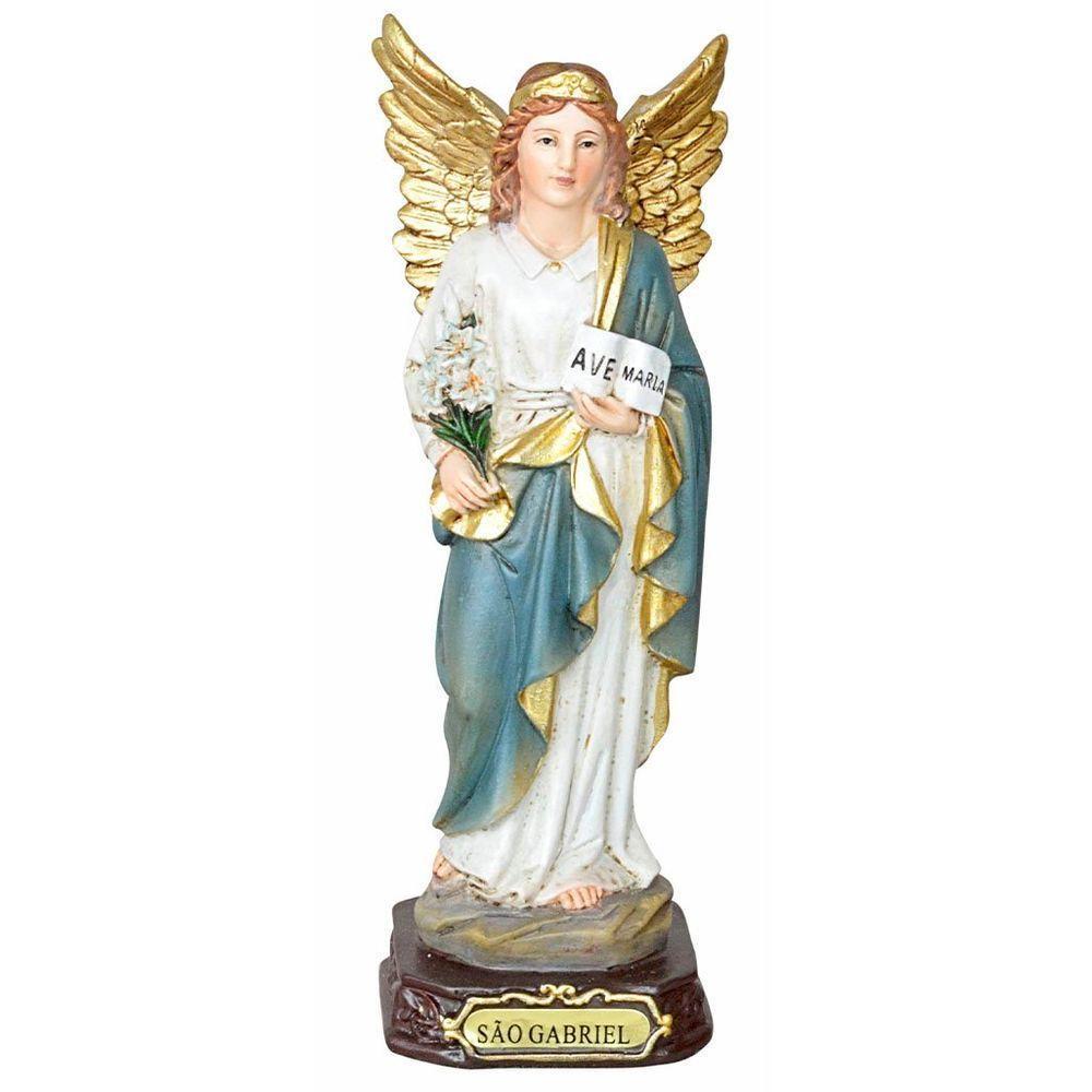 Santo Imagem Anjo Gabriel Resina Homem Forte De Deus 16cm - 1