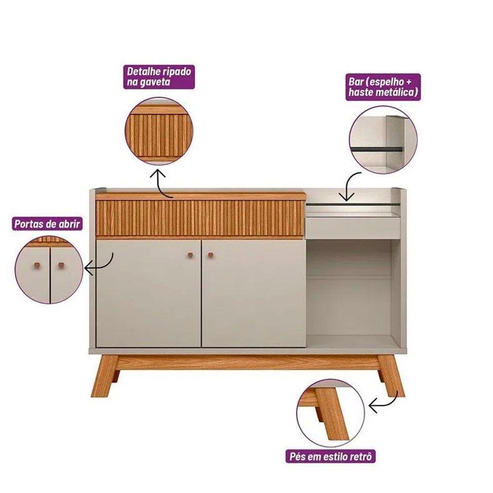 Buffet Lucca Retrô Com Bar Linea Brasil Nature Com Off White - 5