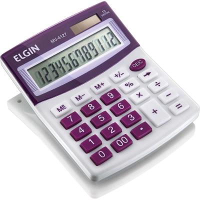 Calculadora De Mesa Visor - Alimentação Solar E Bateria - Blister Mv4127 Roxa