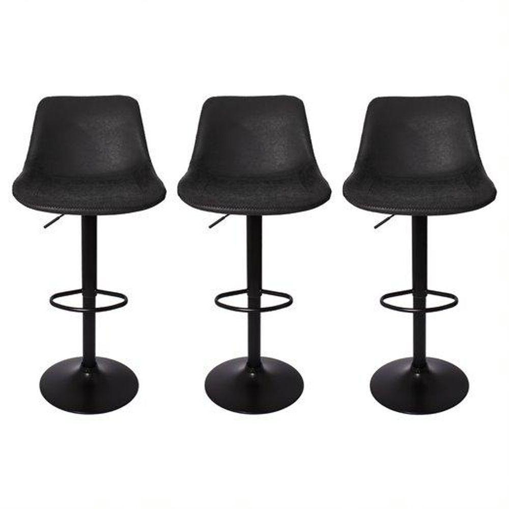 Kit 3 Banquetas Estofadas c/encosto p/Cozinha Gir.Preta - 1